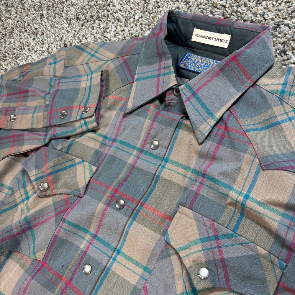 Pendleton Sir Pendleton Western Wool Plaid Snap Shirt Mens Medium Gray Blue Pink